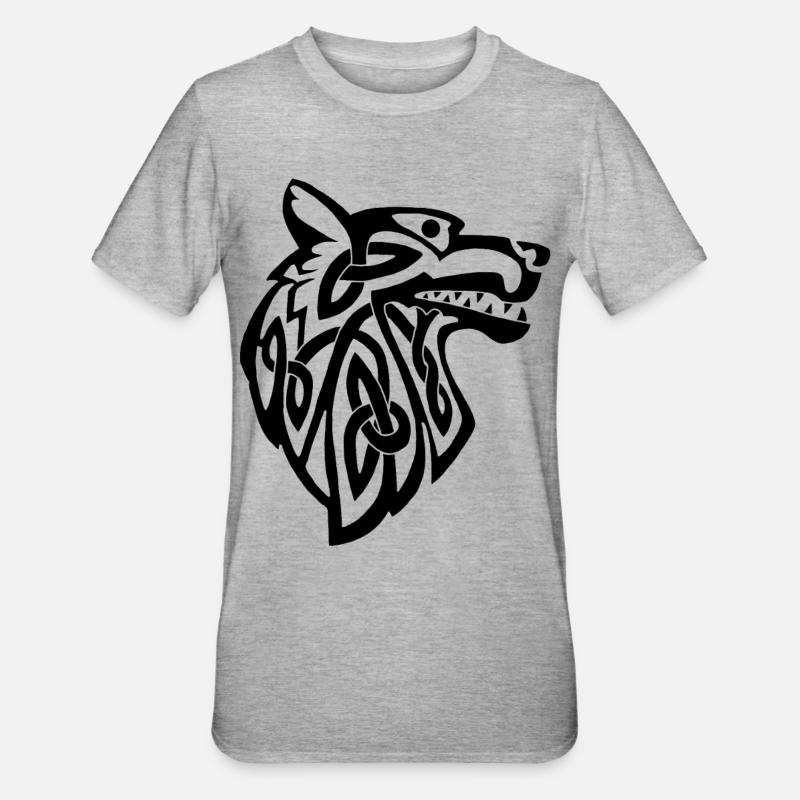 Wolf schwarz Wikinger - Unisex Polycotton T-Shirt - Grau meliert