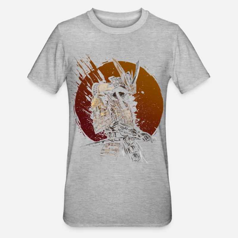 Samurai-Krieger, aufgehende Sonne, Katana-Kunst - Unisex Polycotton T-Shirt - Grau meliert