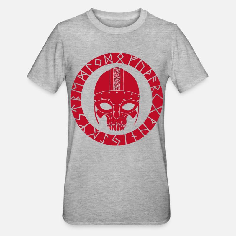 Rotes Wikinger-Todeskopf - Unisex Polycotton T-Shirt - Grau meliert