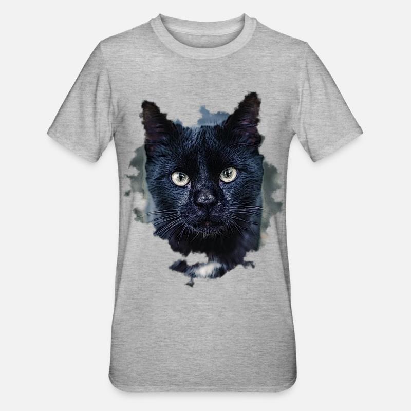 blackcat/ schwarze Katze - Unisex Polycotton T-Shirt - Grau meliert