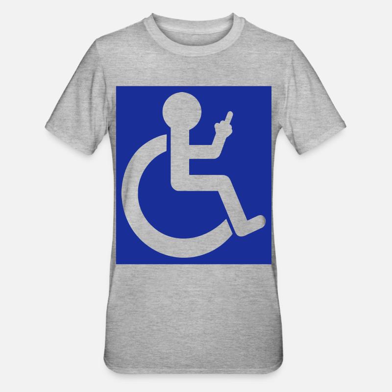 Rollstuhlfahrer hebt den Mittelfinger # - Unisex Polycotton T-Shirt - Grau meliert