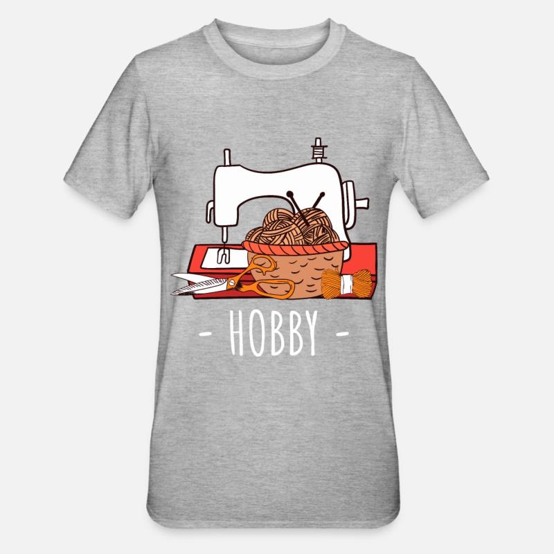 Näh- und Strickhobby-Basteldesign - Unisex Polycotton T-Shirt - Grau meliert