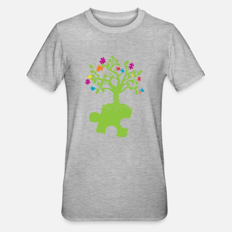 Autismus Awareness Puzzle Baum - Unisex Polycotton T-Shirt - Grau meliert