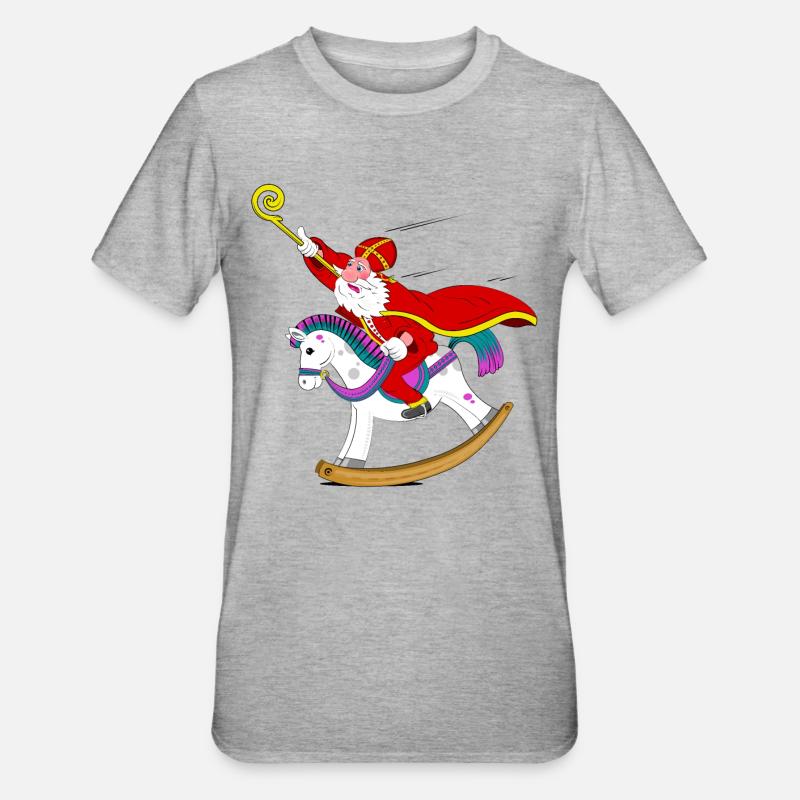 Sinterklaas sur cheval à bascule - T-shirt polycoton Unisexe - gris chiné