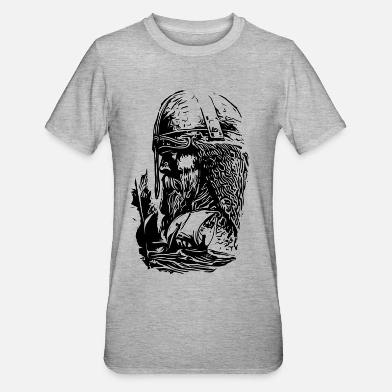 Wikinger mit Schiff - Unisex Polycotton T-Shirt - Grau meliert