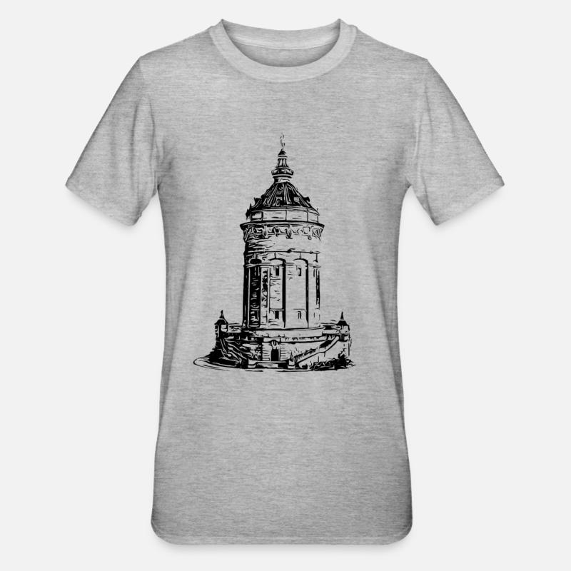 Château d’eau de Mannheim Mannheim - T-shirt polycoton Unisexe - gris chiné