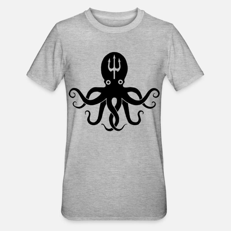 Schwarzer Oktopus - Unisex Polycotton T-Shirt - Grau meliert