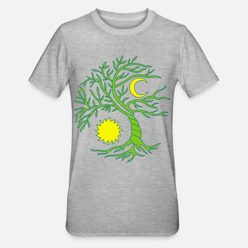 Arbre de vie soleil et lune - T-shirt polycoton Unisexe - gris chiné