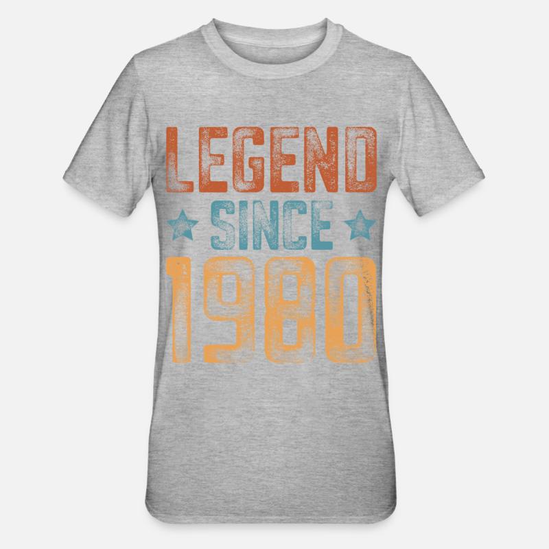 1980 Naissance Année de naissance Anniversaire - T-shirt polycoton Unisexe - gris chiné