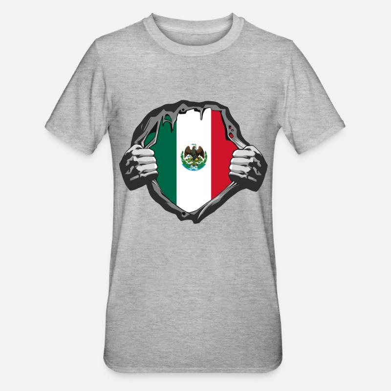 Mexiko Flaggen Design - Unisex Polycotton T-Shirt - Grau meliert