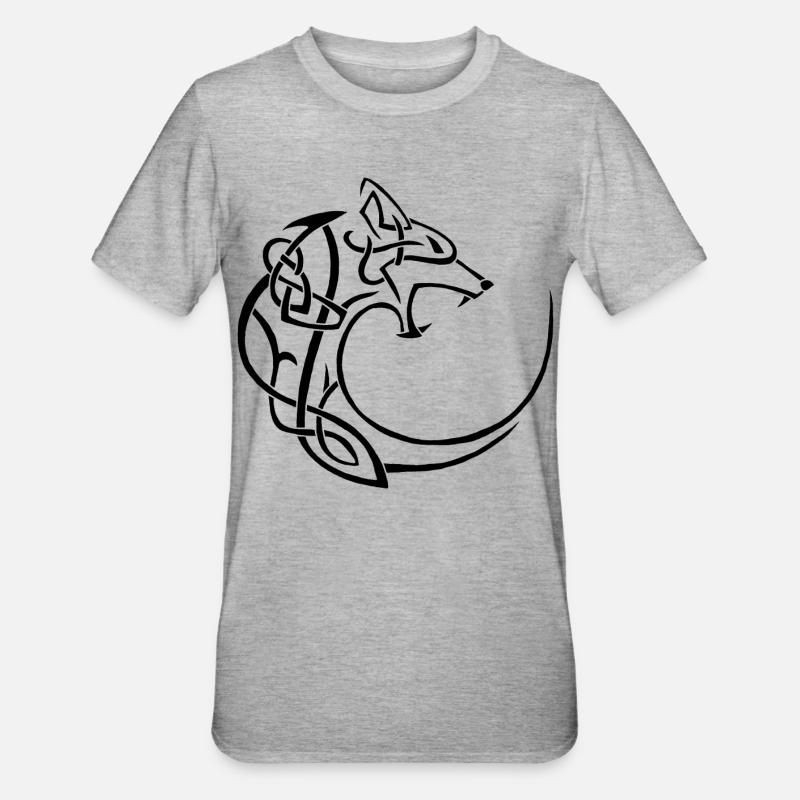 schwarzer Mondwolf - Unisex Polycotton T-Shirt - Grau meliert