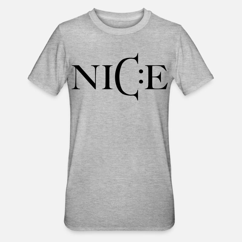 Nice – Minimal Smiley Greeting - Unisex Polycotton T-Shirt - Grau meliert