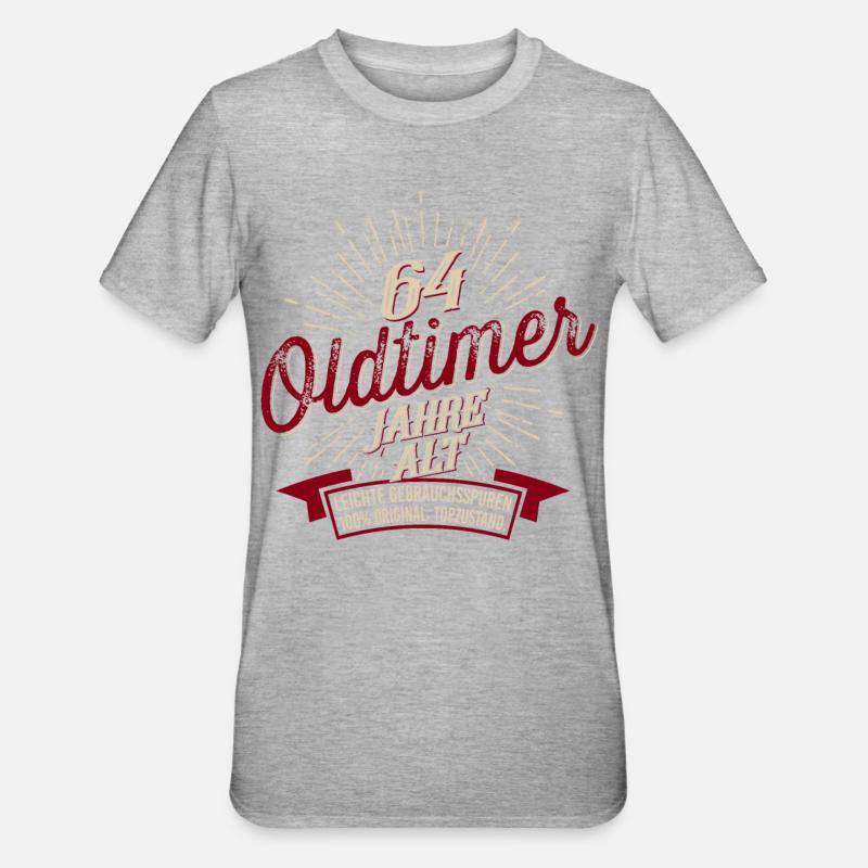 64. Geburtstag Oldtimer - Unisex Polycotton T-Shirt - Grau meliert
