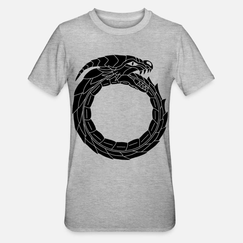 Verschlingender Schwarzer Drache - Unisex Polycotton T-Shirt - Grau meliert