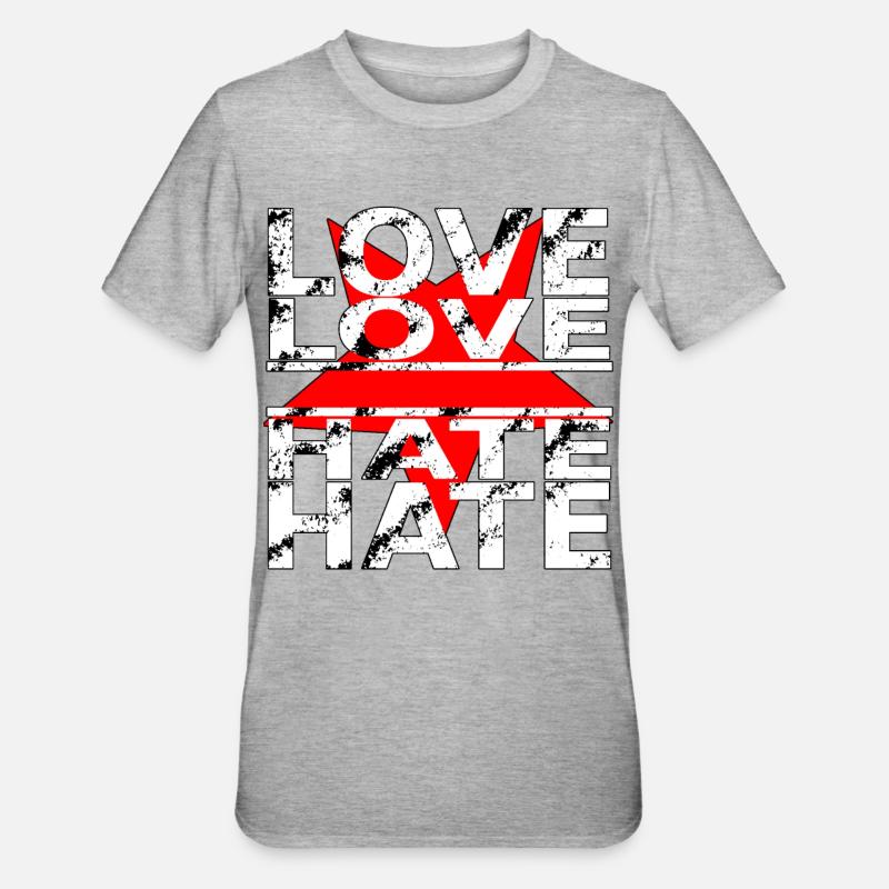 love love hate hate - Unisex Polycotton T-Shirt - Grau meliert