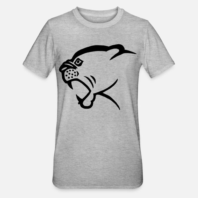 Schwarzer Pantherkopf - Unisex Polycotton T-Shirt - Grau meliert