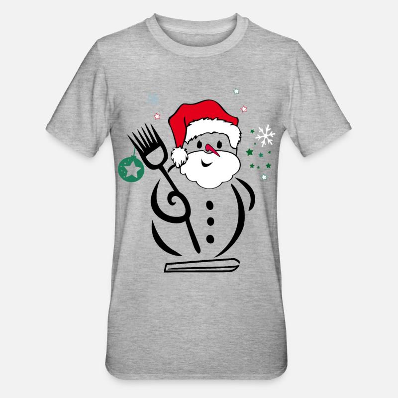 Schneemann, Weihnachtsmann - Unisex Polycotton T-Shirt - Grau meliert