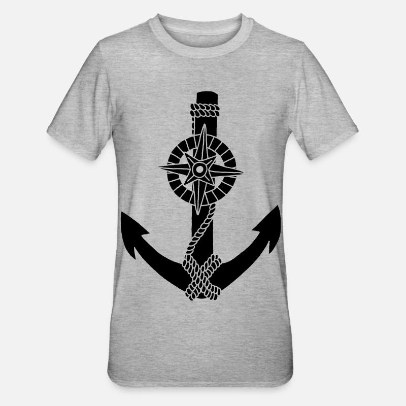 Schwarzer Ankerkompass - Unisex Polycotton T-Shirt - Grau meliert