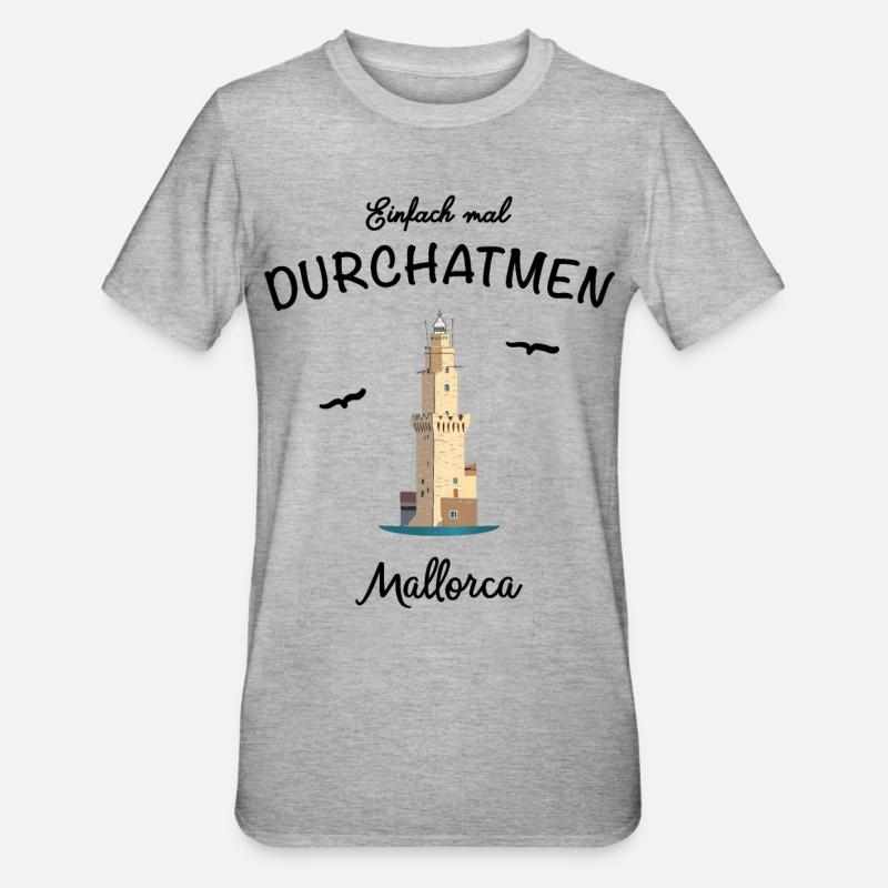Mallorca, Einfach mal Durchatmen - Unisex Polycotton T-Shirt - Grau meliert