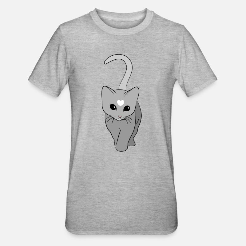 Herzkatze Grauton - Unisex Polycotton T-Shirt - Grau meliert