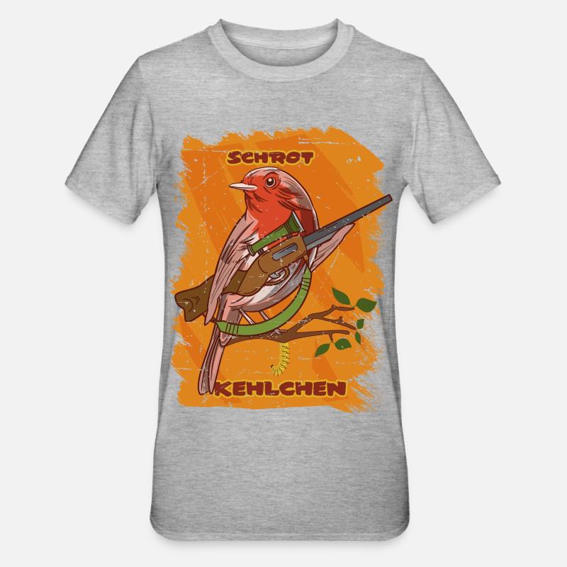 Lustiger Rotkehlchen Vogel - Unisex Polycotton T-Shirt - Grau meliert