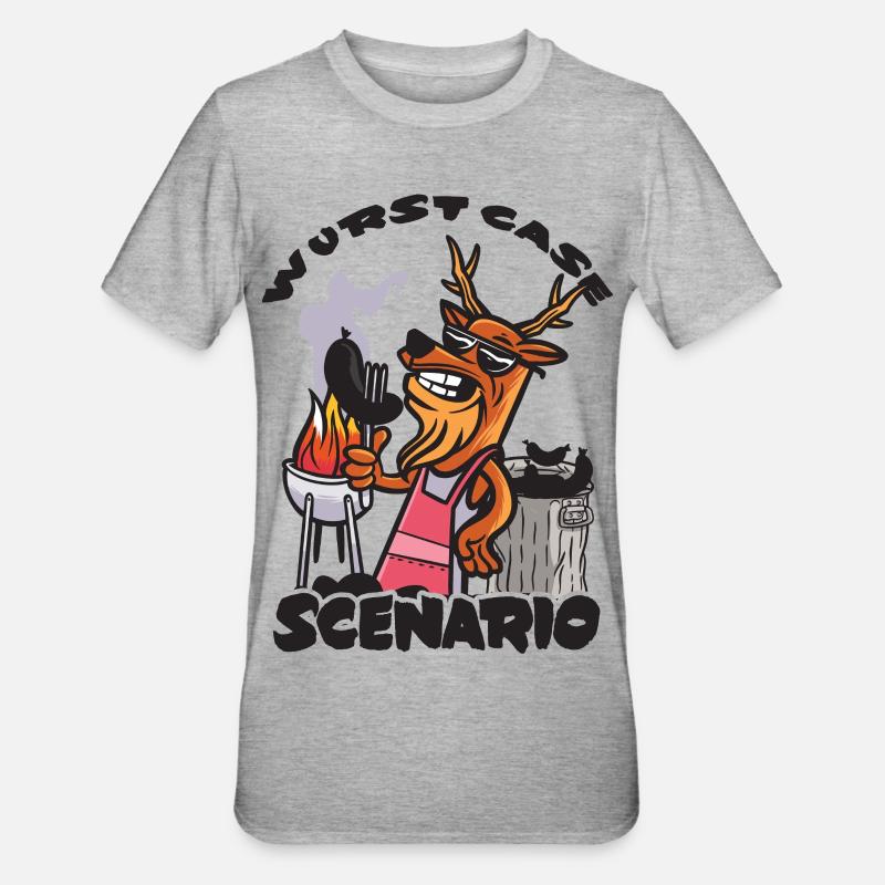 Wurst Case Scenario, Verkohlte Bratwurst - Unisex Polycotton T-Shirt - Grau meliert