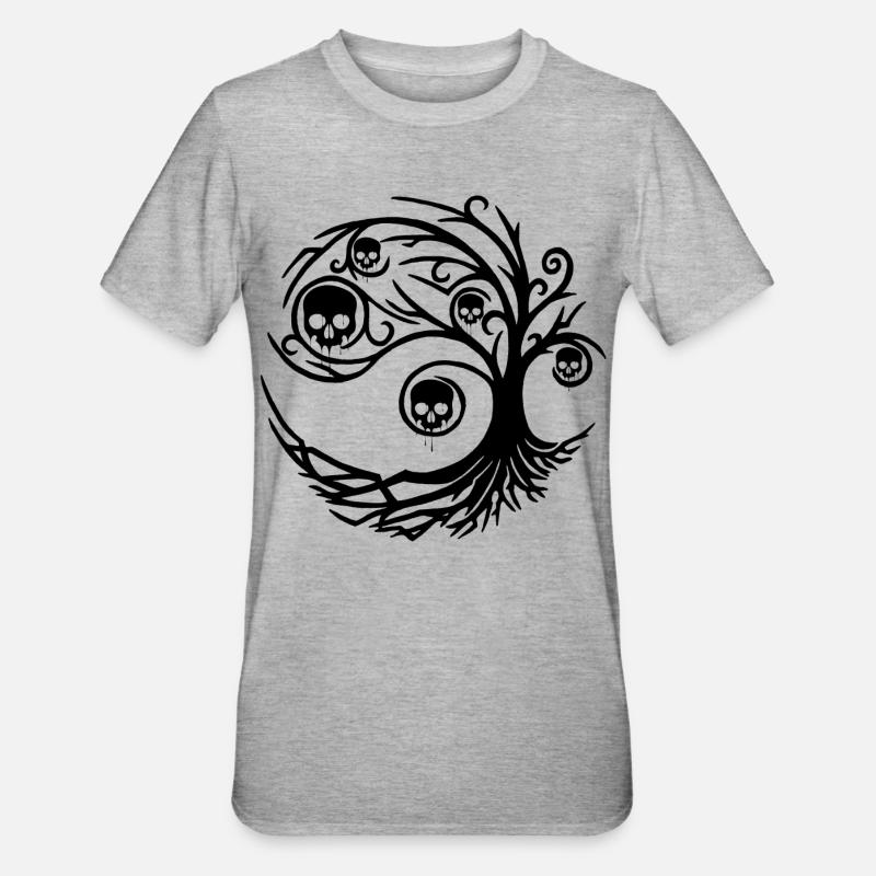 Schwarzer Baum mit Totenköpfen - Unisex Polycotton T-Shirt - Grau meliert