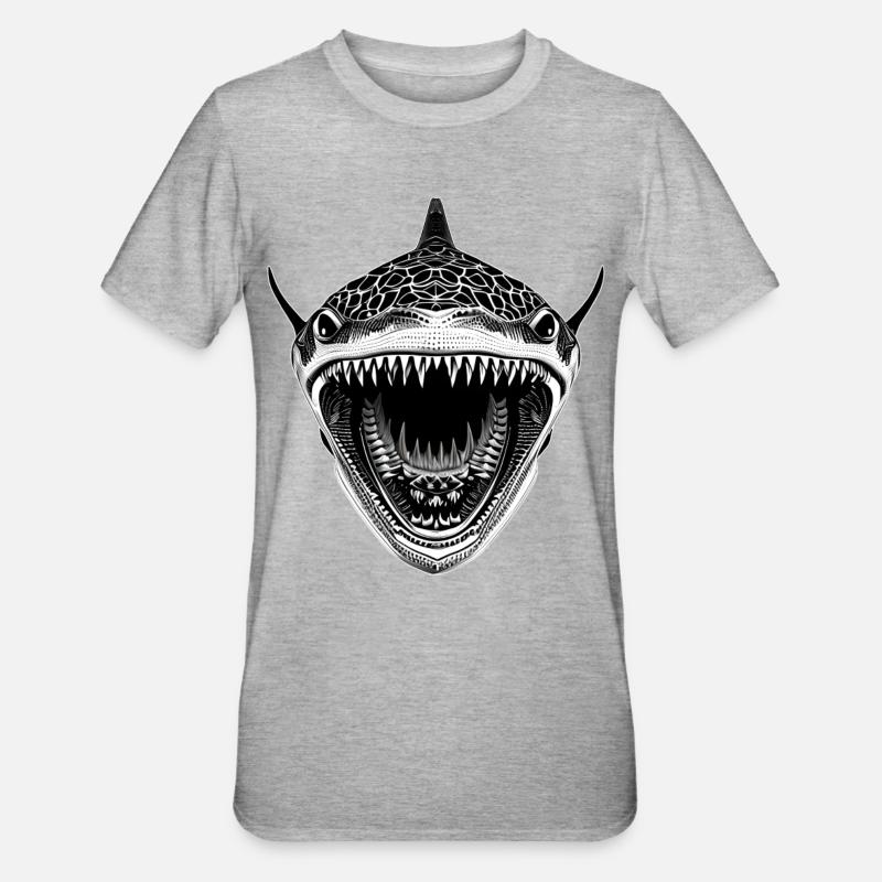 Great shark with open mouth - Unisex Polycotton T-Shirt - heather grey