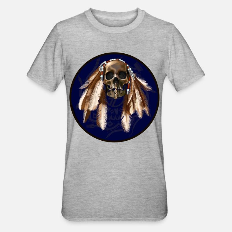 scull with feathers around - Unisex Polycotton T-Shirt - heather grey