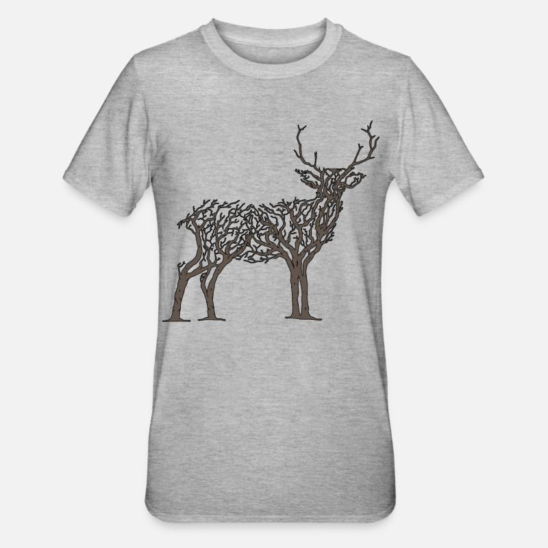 Hirsche in Ästen - Unisex Polycotton T-Shirt - Grau meliert