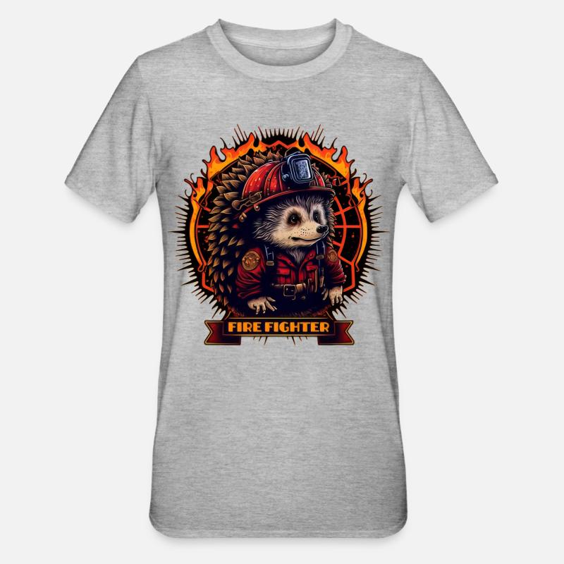 Firefighter / Firefighter / Hedgehog - Unisex Polycotton T-Shirt - heather grey