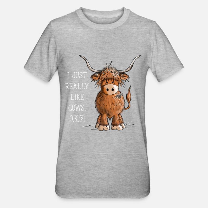 Just Really Like Cows Scottish Highland Cattle - Unisex Polycotton T-Shirt - heather grey