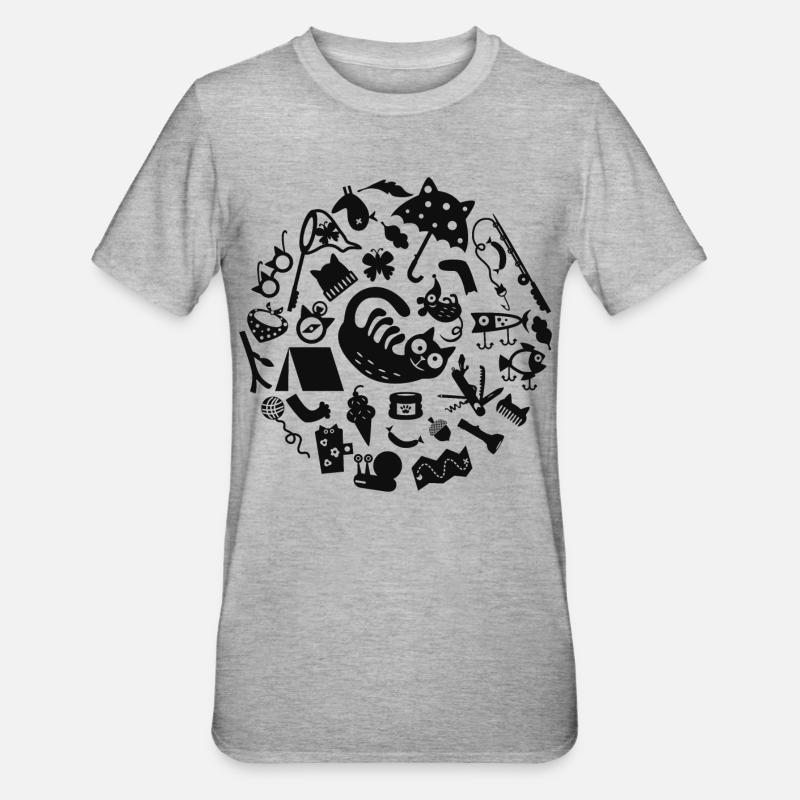 Cat Camping L Schwarz - Unisex Polycotton T-Shirt - Grau meliert