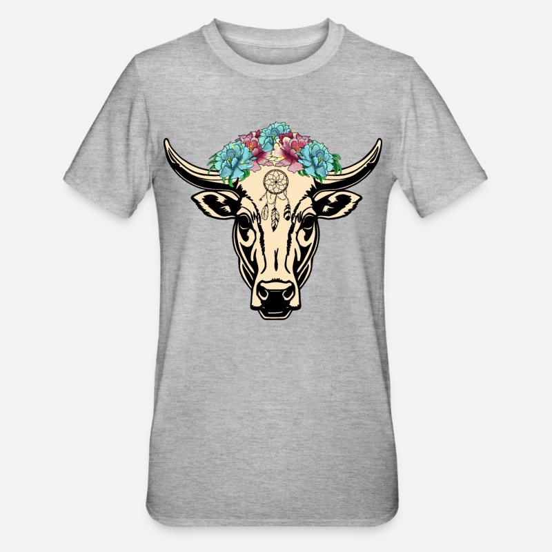 Vache Hippie Boho - T-shirt polycoton Unisexe - gris chiné
