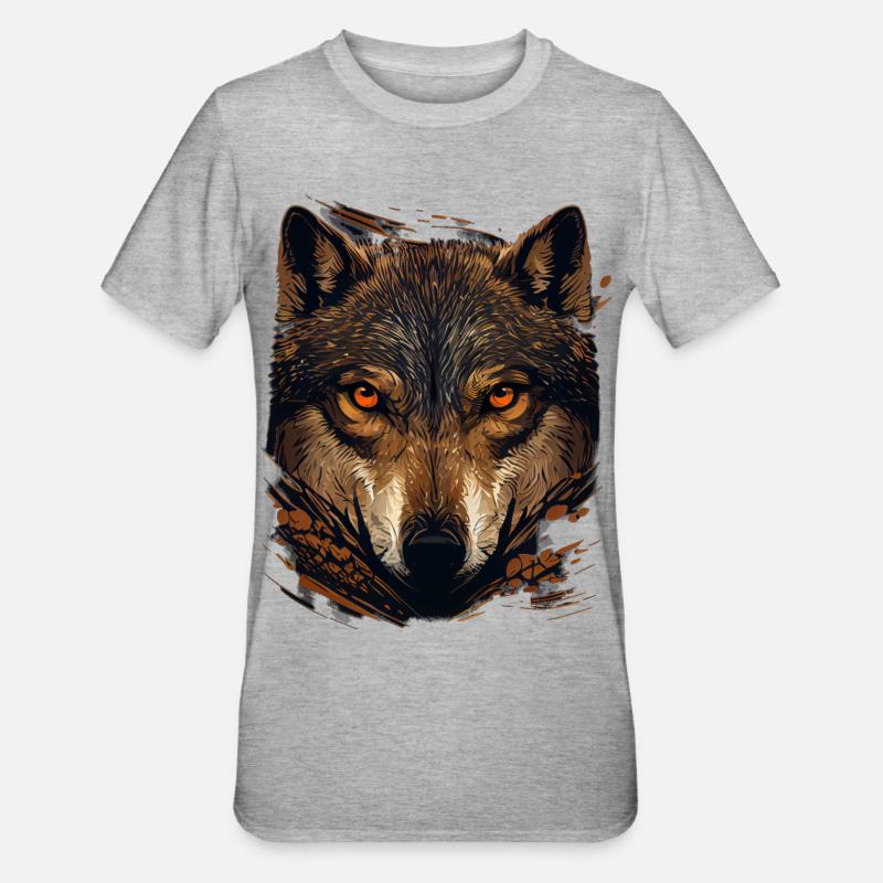 Wolfsblick im Herbstwald - Unisex Polycotton T-Shirt - Grau meliert