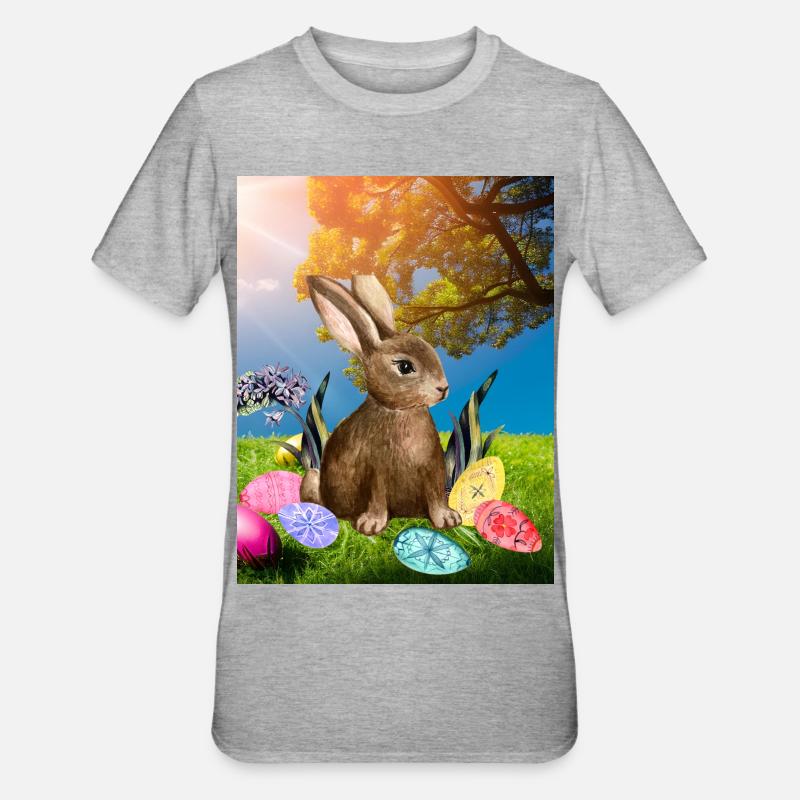 Spring Easter bunny with Easter eggs - Unisex Polycotton T-Shirt - heather grey