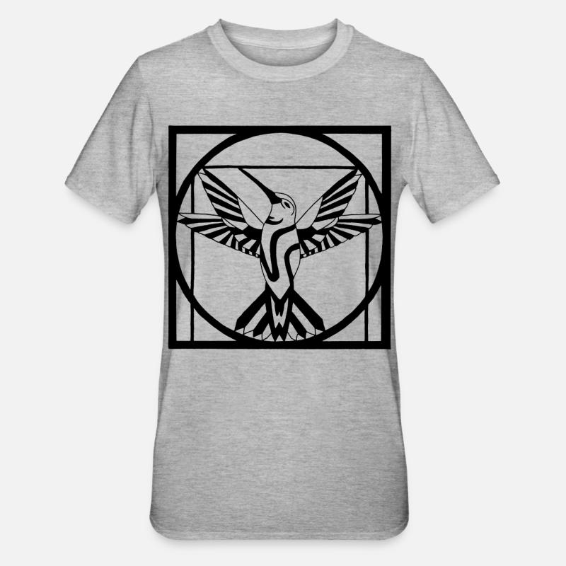 Vitruvianischer schwarzer Vogel - Unisex Polycotton T-Shirt - Grau meliert