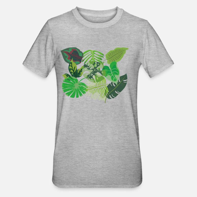 Feuilles de style jungle vert tropical - T-shirt polycoton Unisexe - gris chiné