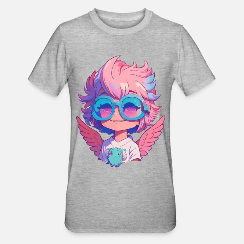 Kleiner süßer Engel mit Brille - Unisex Polycotton T-Shirt - Grau meliert