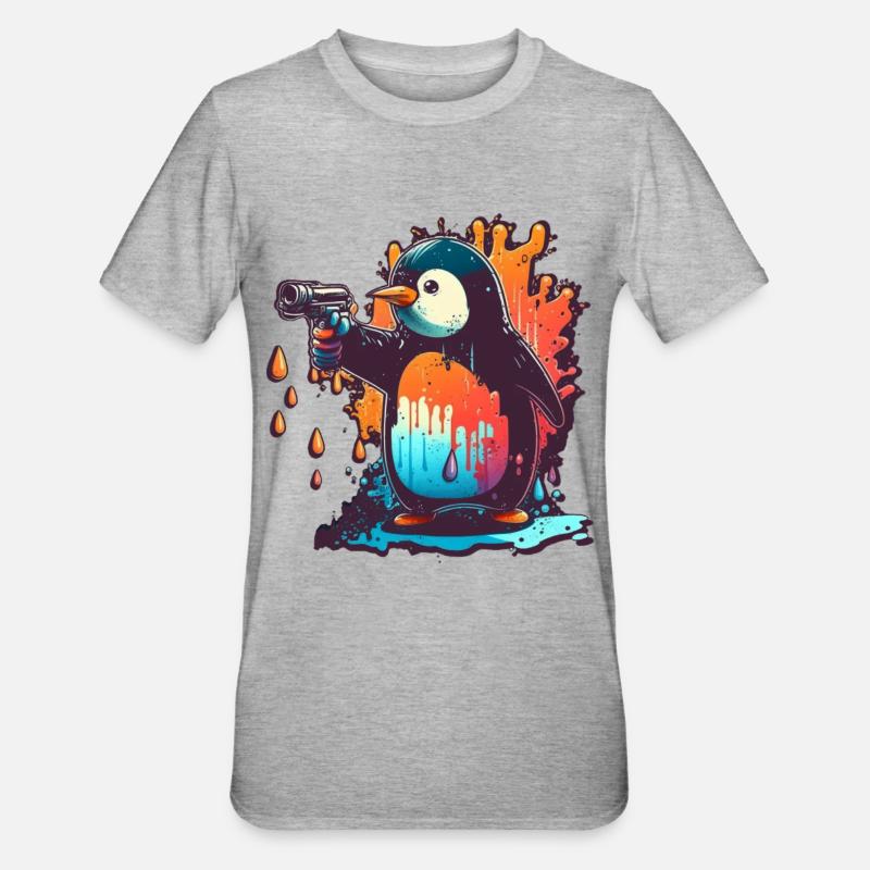 Pingouin avec kolt effiloché - T-shirt polycoton Unisexe - gris chiné