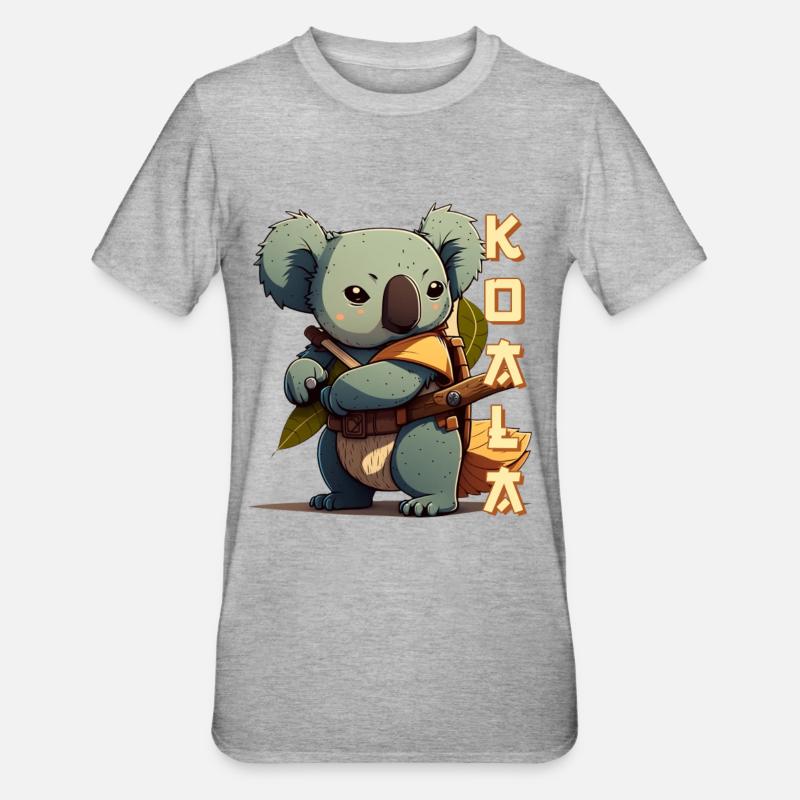 Samouraï Koala avec lettrage - T-shirt polycoton Unisexe - gris chiné