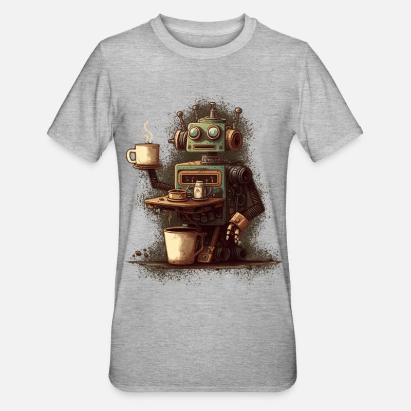 Robot de cuisson du café - T-shirt polycoton Unisexe - gris chiné
