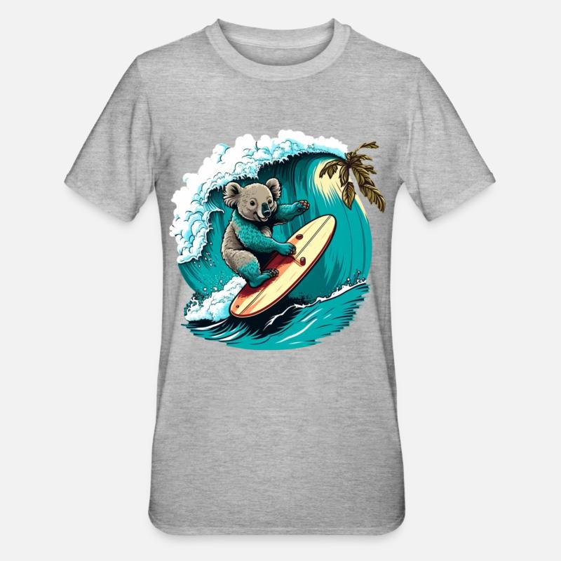 Koala s’amuse à surfer - T-shirt polycoton Unisexe - gris chiné