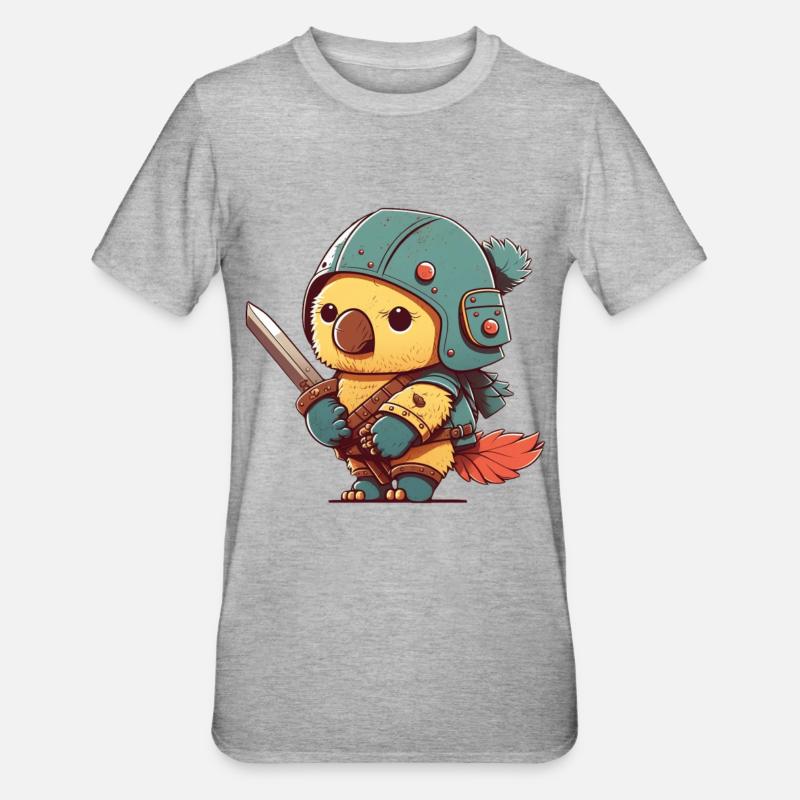 Vogel im Kriegeroutfit - Unisex Polycotton T-Shirt - Grau meliert