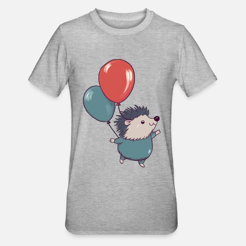 Petit hérisson avec ballons - T-shirt polycoton Unisexe - gris chiné