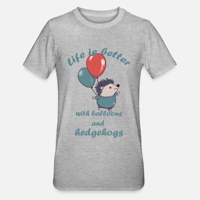 Petit hérisson avec ballons et lettrage - T-shirt polycoton Unisexe - gris chiné