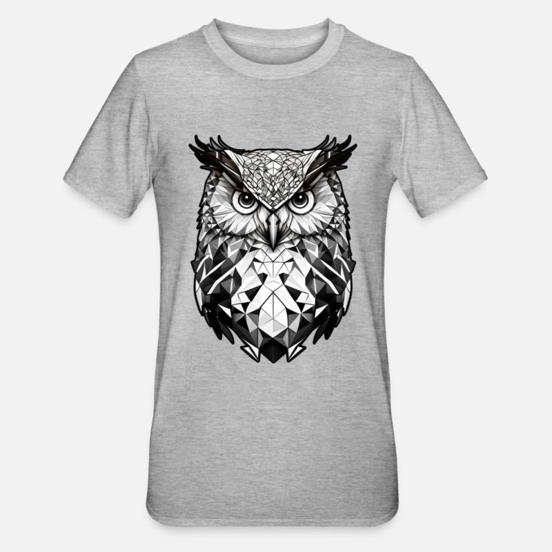 Geometric owl head black and white - Unisex Polycotton T-Shirt - heather grey