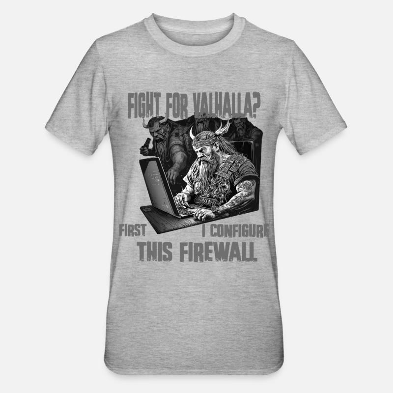 Firewall first Wikingerprogrammierer schwarz weiss - Unisex Polycotton T-Shirt - Grau meliert