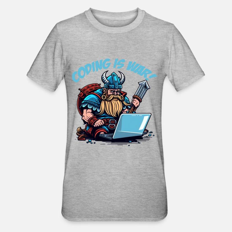 "Coding is war" Wikinger - Unisex Polycotton T-Shirt - Grau meliert