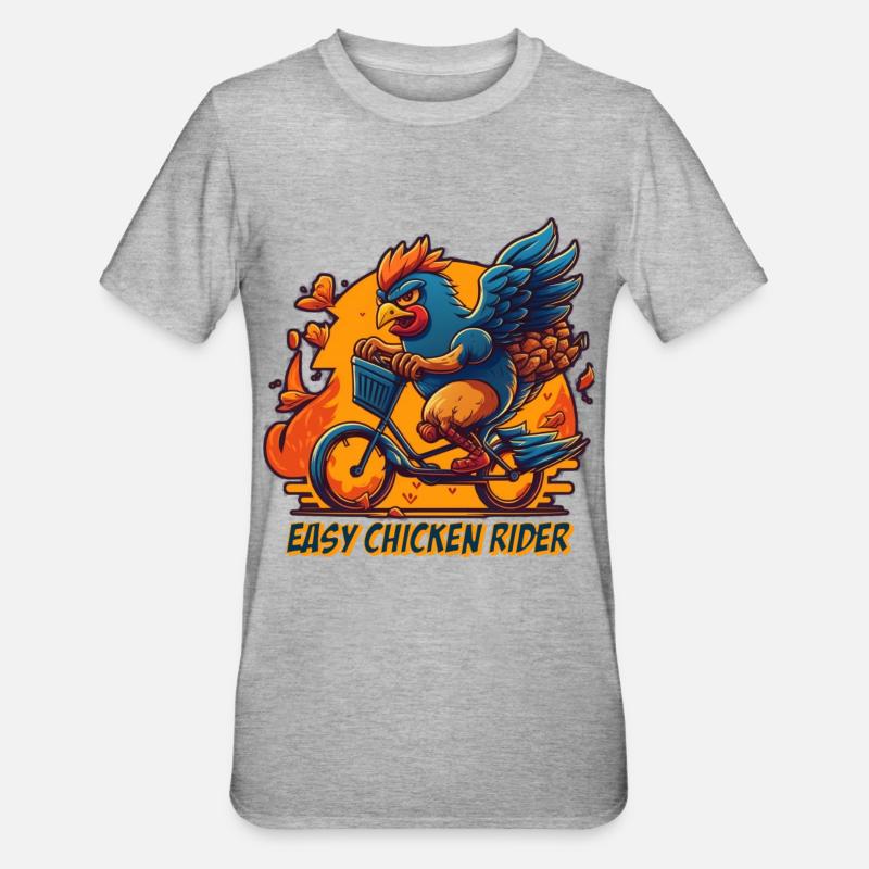 Poulet à vélo avec lettrage - T-shirt polycoton Unisexe - gris chiné